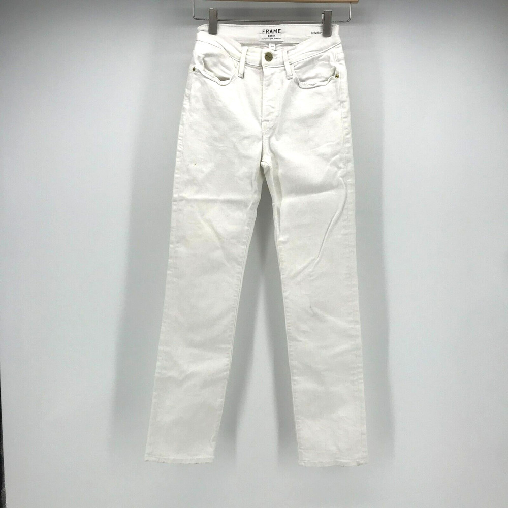 FRAME Le High Straight Jean Womens 24 White Denim Flat Front Cotton Stretch